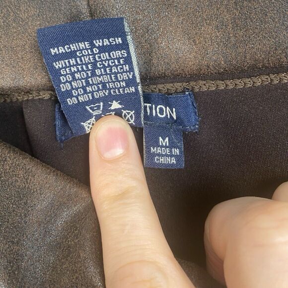 MAX Edition Pants Women Size M Faux Leather Leggings Brown Pull-On Stretch 626 - Picture 5 of 7